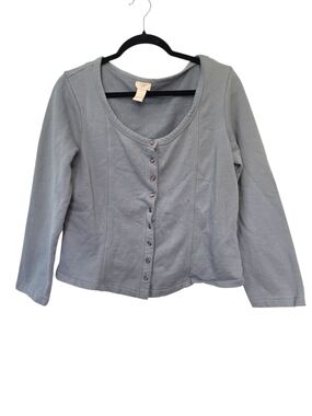 J. Jill Women's Light Blue Snap Button-Front Long Sleeve Top Size Large